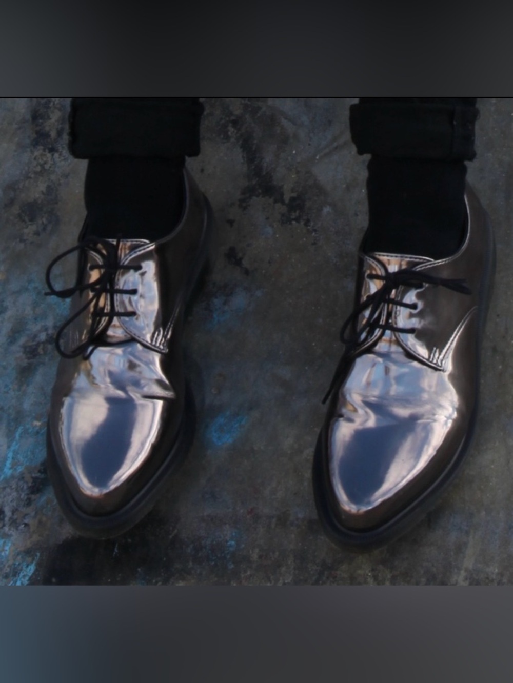 Dr. Martens Tanner Metallic Pewter Retro Pointed Oxfords *Minor Flaws*